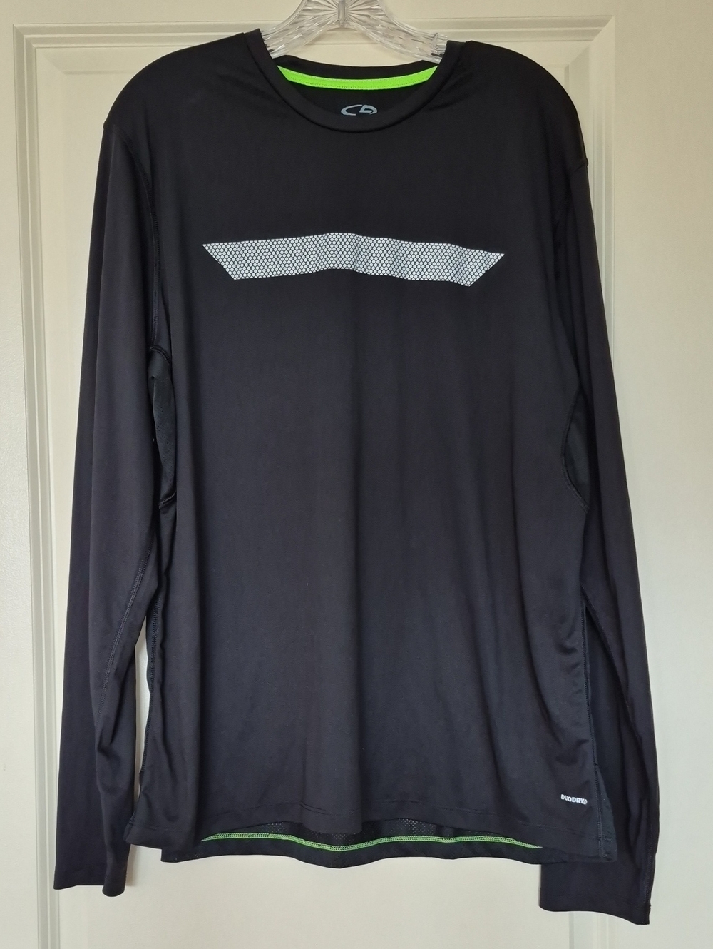 Champion Black Long Sleeve Performance Tee with Lime Green Trim
